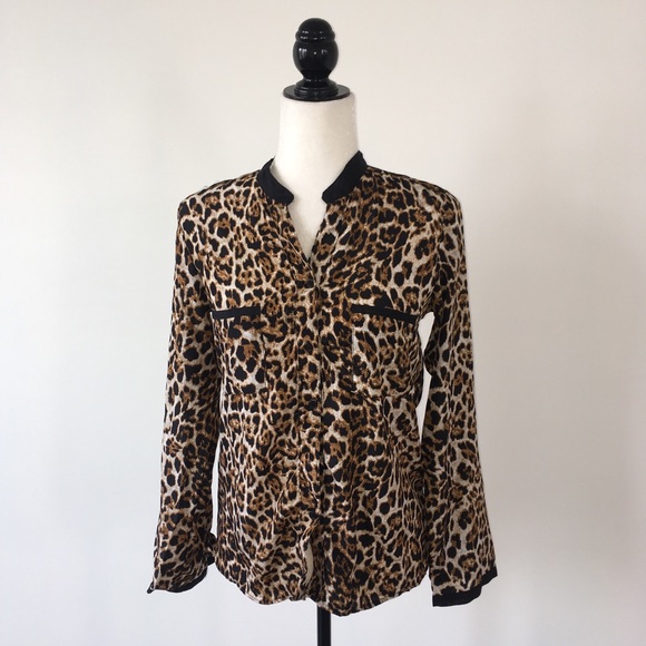 Black Leopard Print Button Down Blouse - Picture 3 of 5